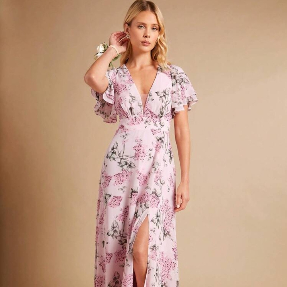 Shein Belle Floral Pink Maxi Dress